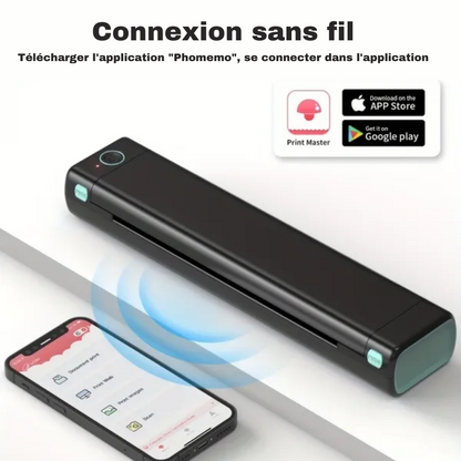 Imprimante portable sans fil, compatible avec les téléphones et les ordinateurs portables - T