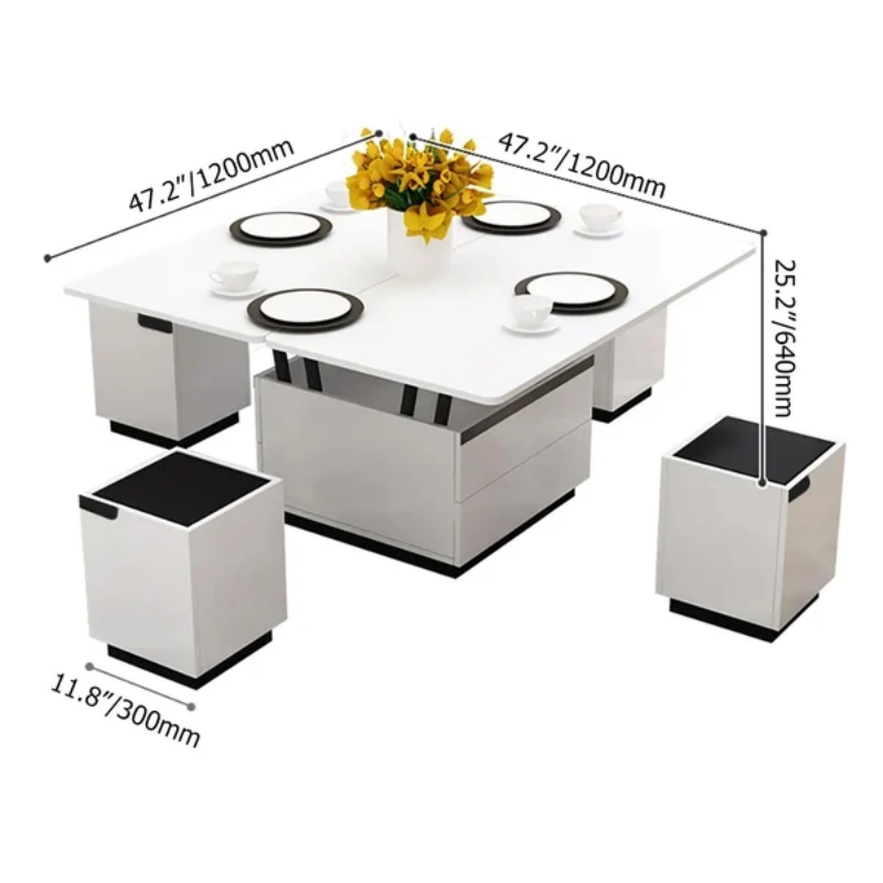 Table basse élévatrice moderne blanche avec tiroirs